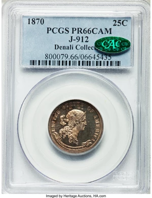 image for: 1870 25C Standard Silver Quarter Dollar, Judd-912, Pollock-1008, High R.6, PR66 Cameo PCGS. CAC....