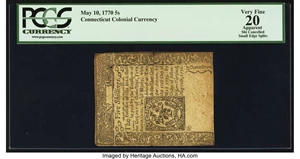 image for: Connecticut May 10, 1770 5s PCGS Apparent Very Fine 20....