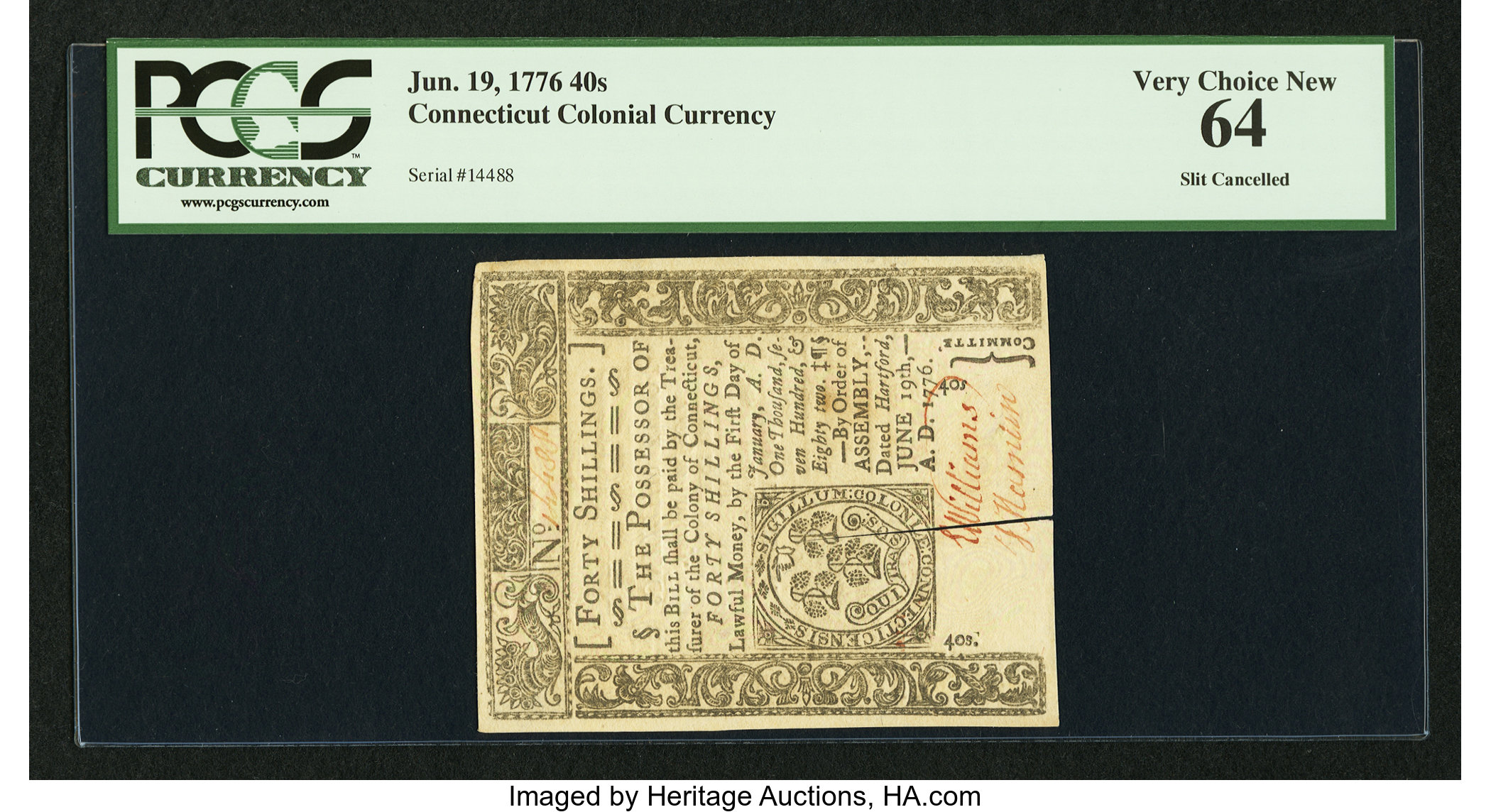 image for: Connecticut June 19, 1776 40s PCGS Very Choice New 64....