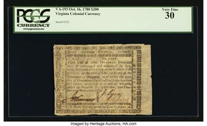 image for: Virginia October 16, 1780 $200 PCGS Very Fine 30....
