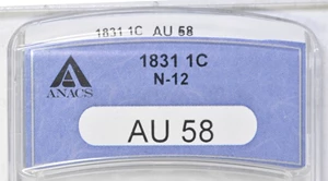 image for: 1831 Matron Head Cent. N-12. Rarity-1. Noyes Die State F/B. Large Letters. AU-58 (ANACS).
