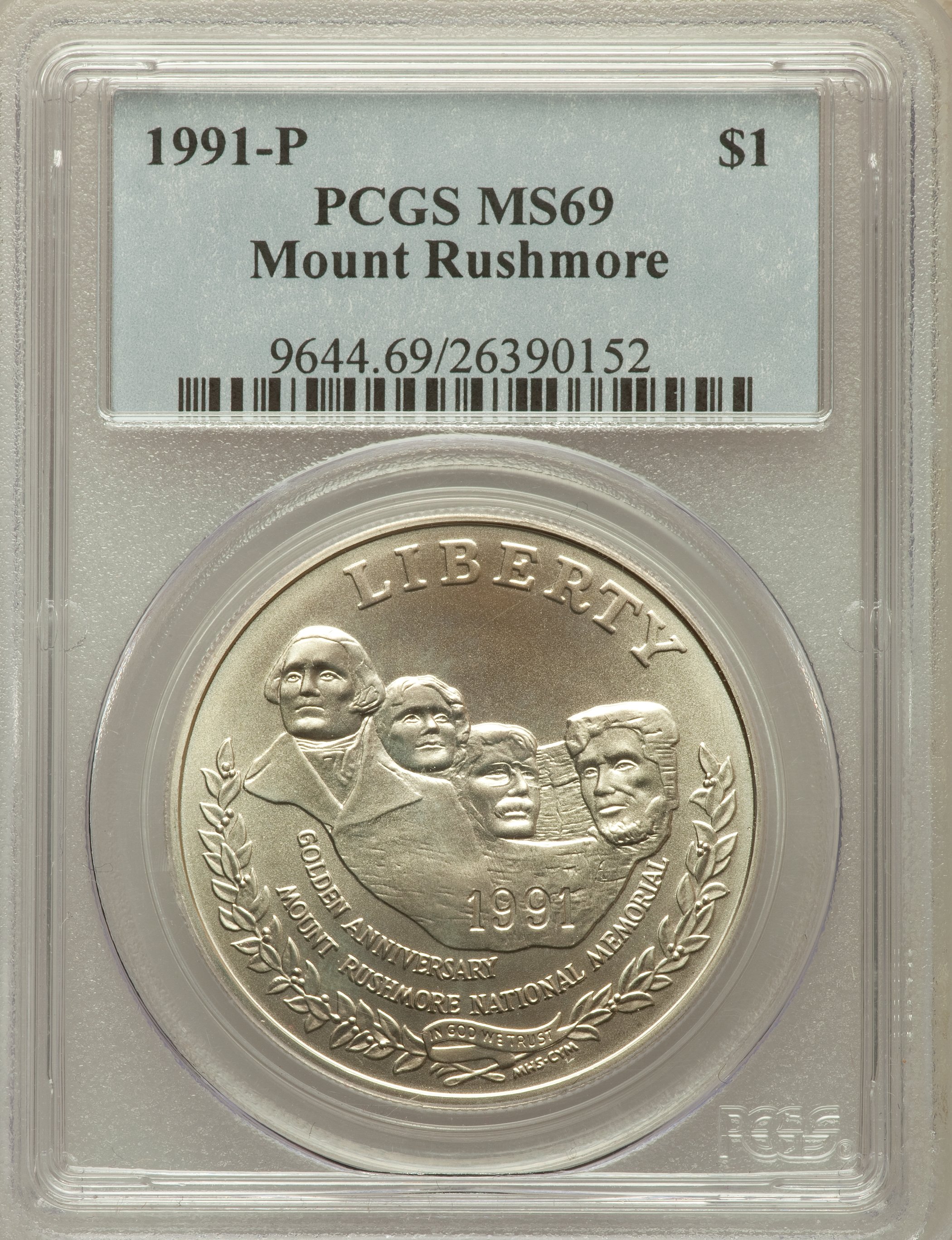 1991 P Mount Rushmore Golden Anniversary Silver dollar MS Values