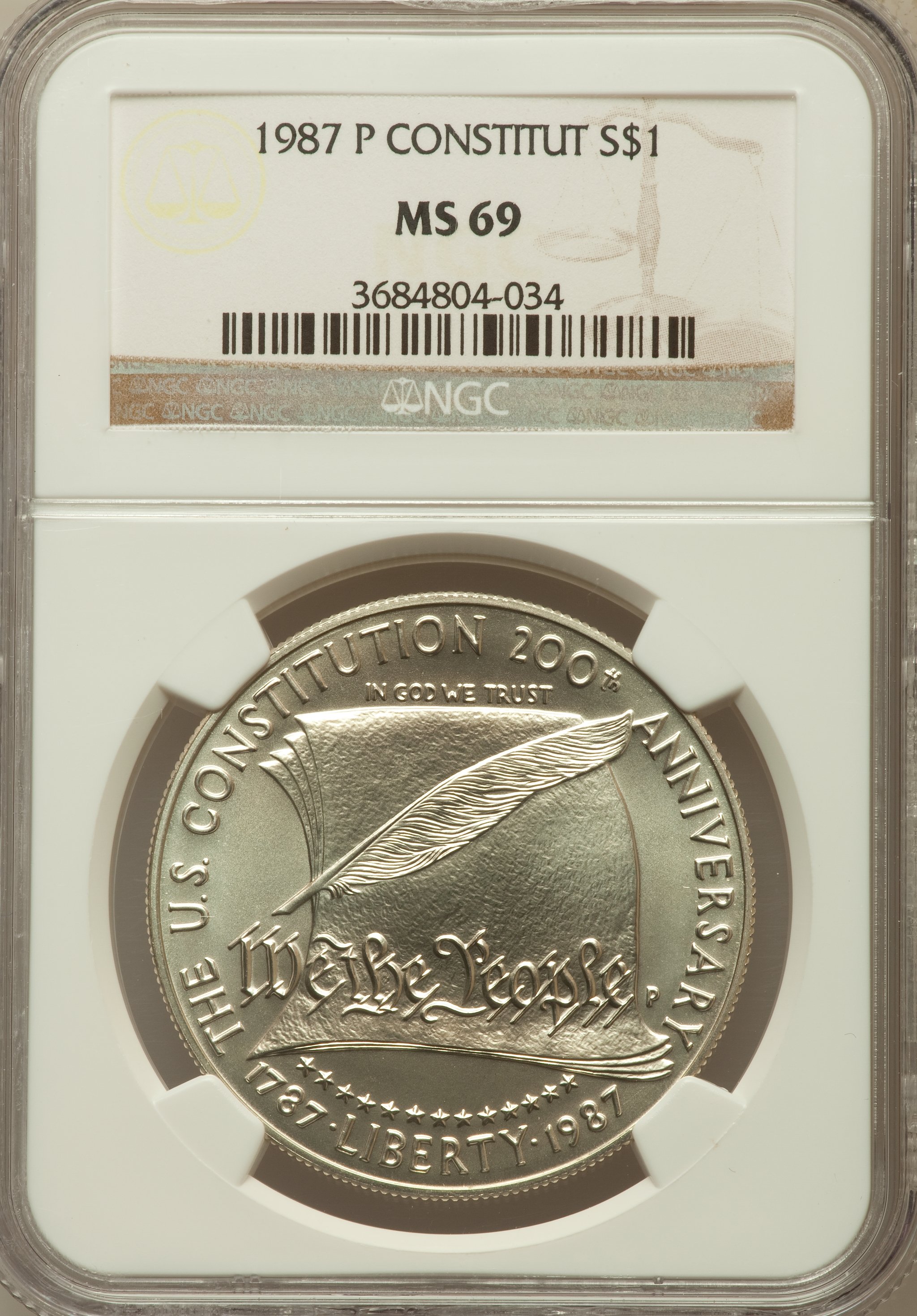 1987 P Constitution Bicentennial Silver dollar MS Values | Greysheet