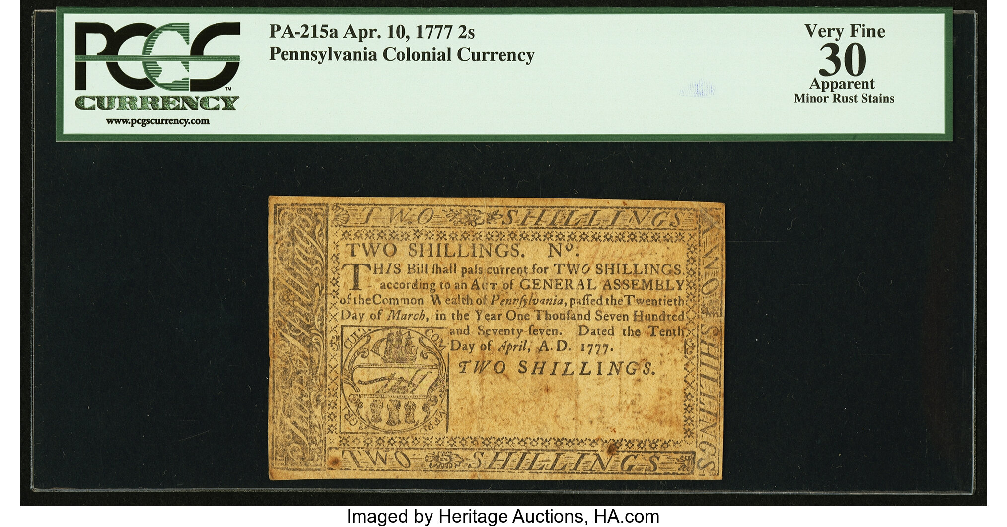 image for: Pennsylvania April 10, 1777 2s PCGS Apparent Very Fine 30....