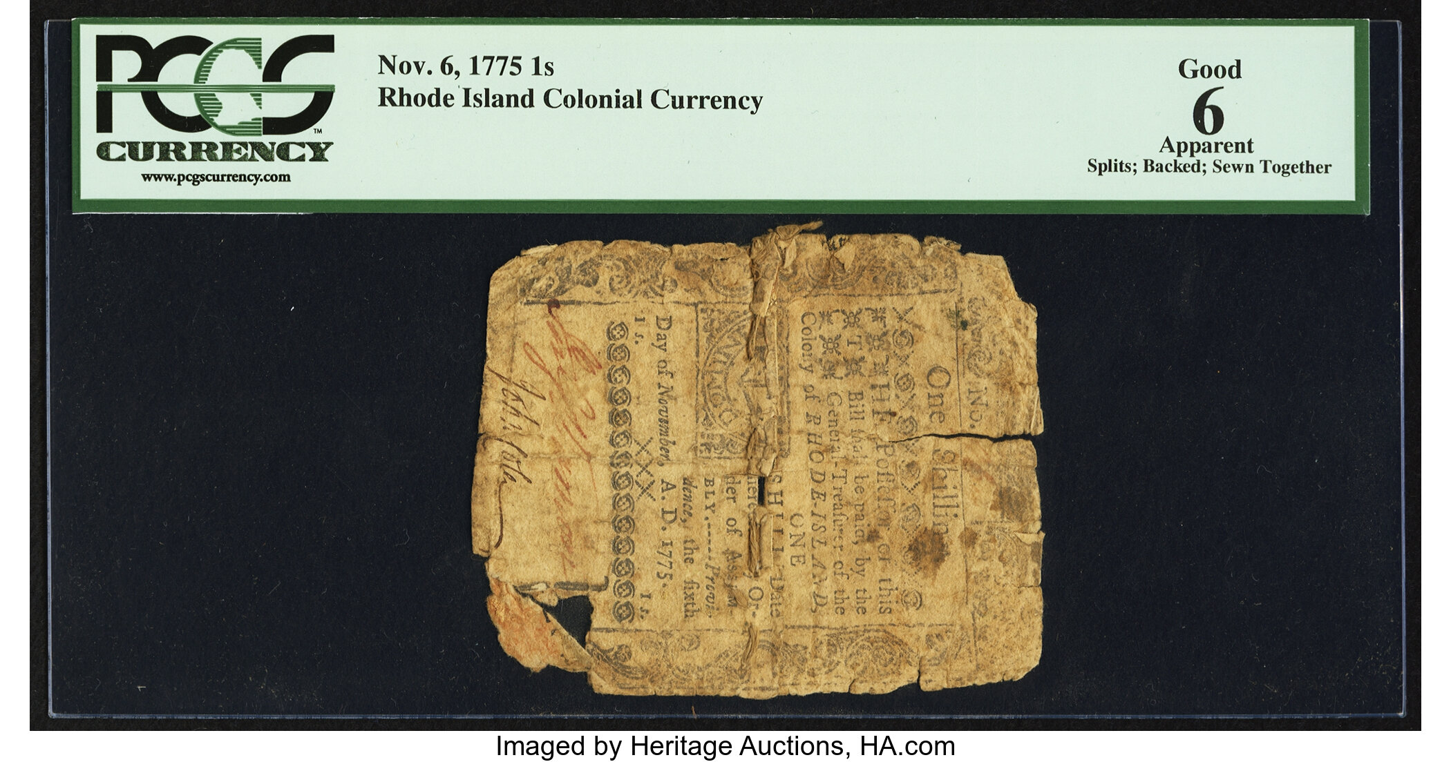 image for: Rhode Island November 6, 1775 1s PCGS Apparent Good 06....