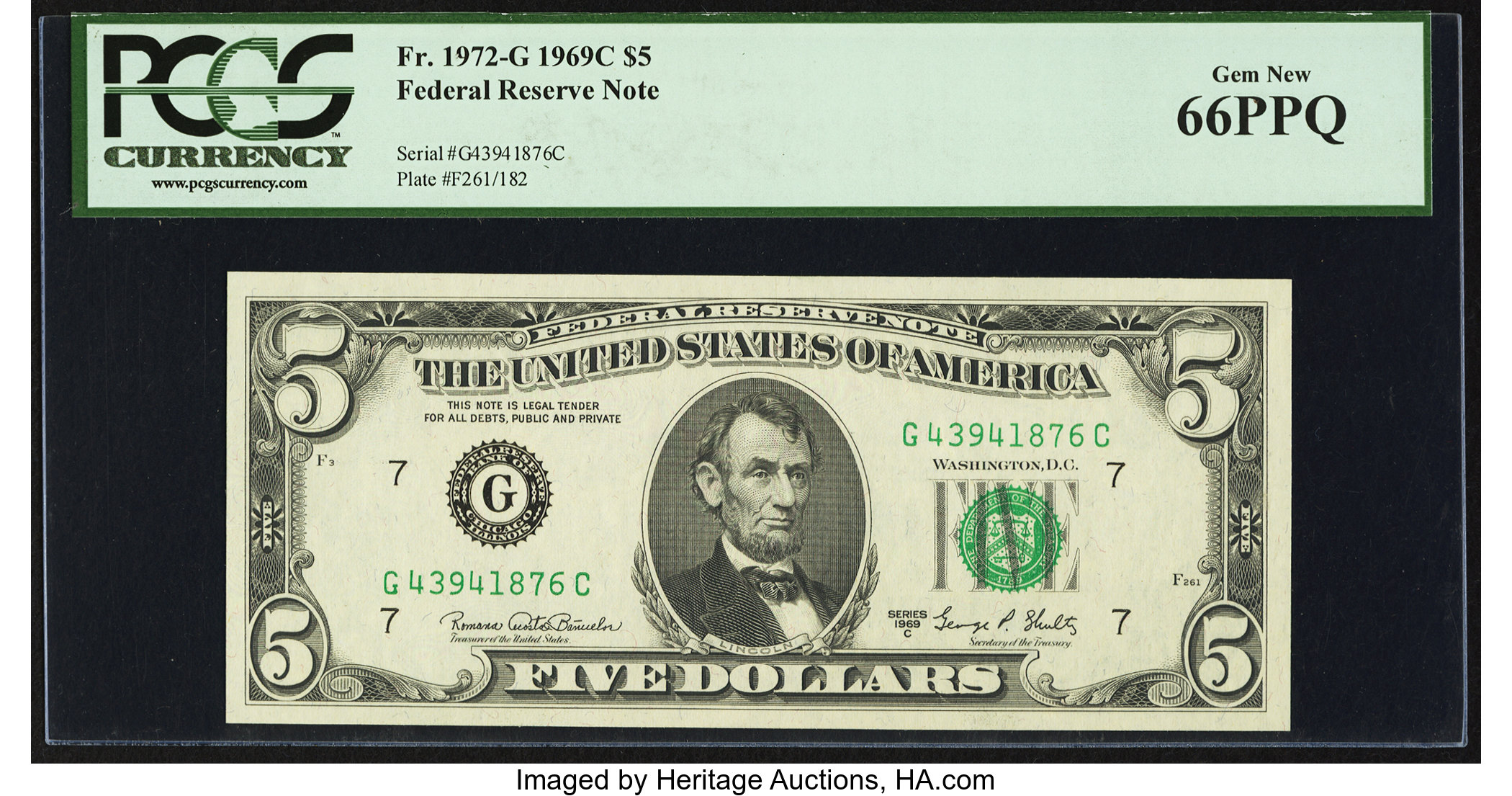 image for: Fr. 1972-G $5 1969C Federal Reserve Note. PCGS Gem New 66PPQ....