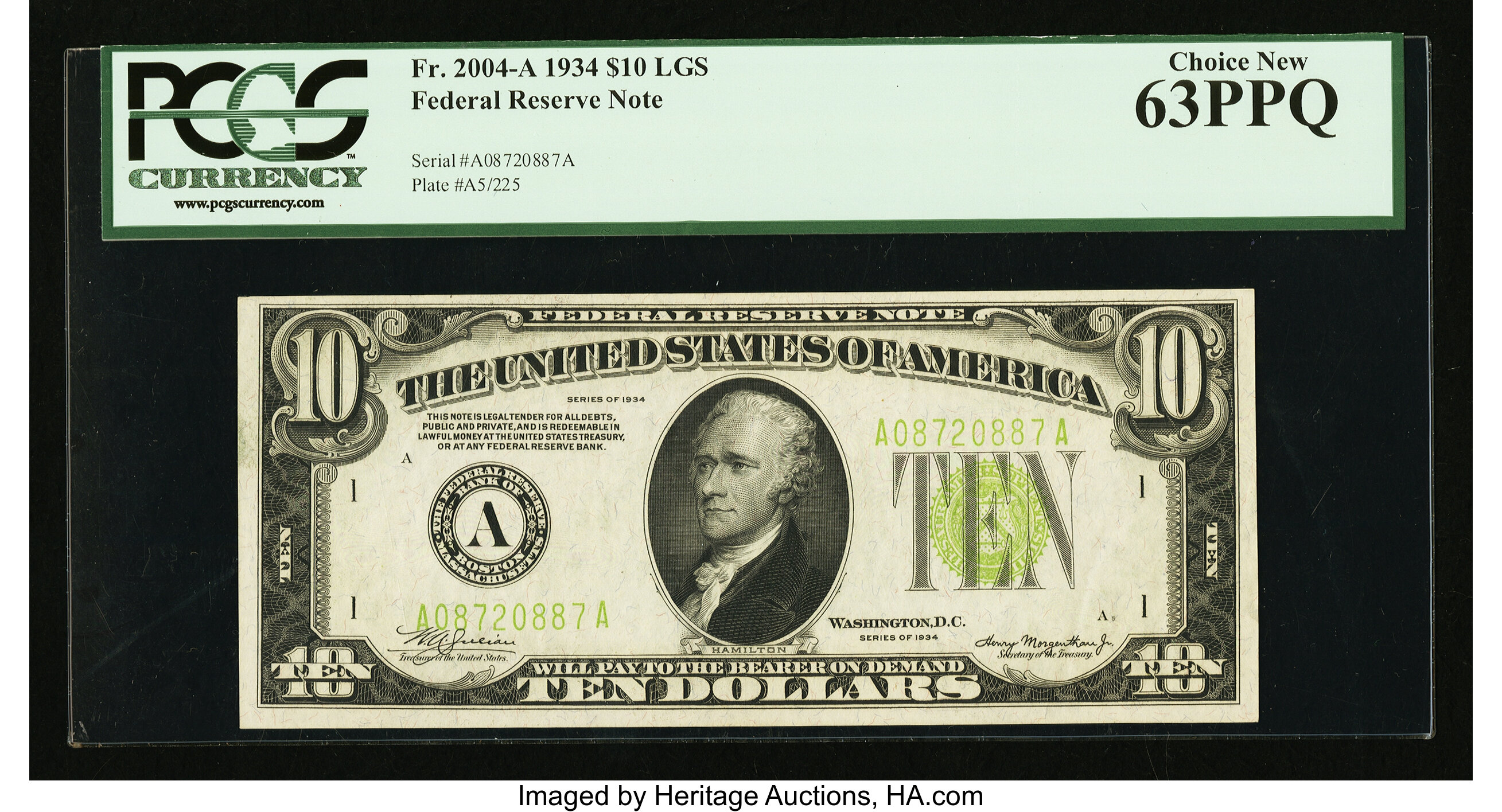 image for: Fr. 2004-A $10 1934 Federal Reserve Note. PCGS Choice New 63PPQ....