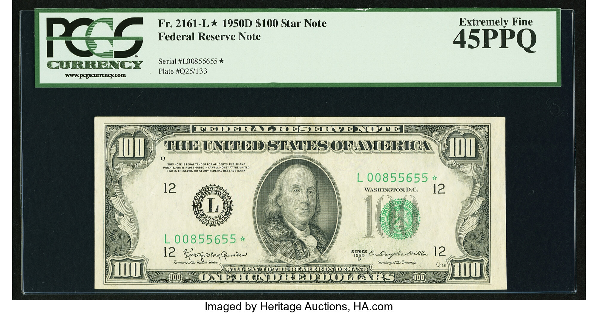 image for: Fr. 2161-L* $100 1950D Federal Reserve Star Note. PCGS Extremely Fine 45PPQ....