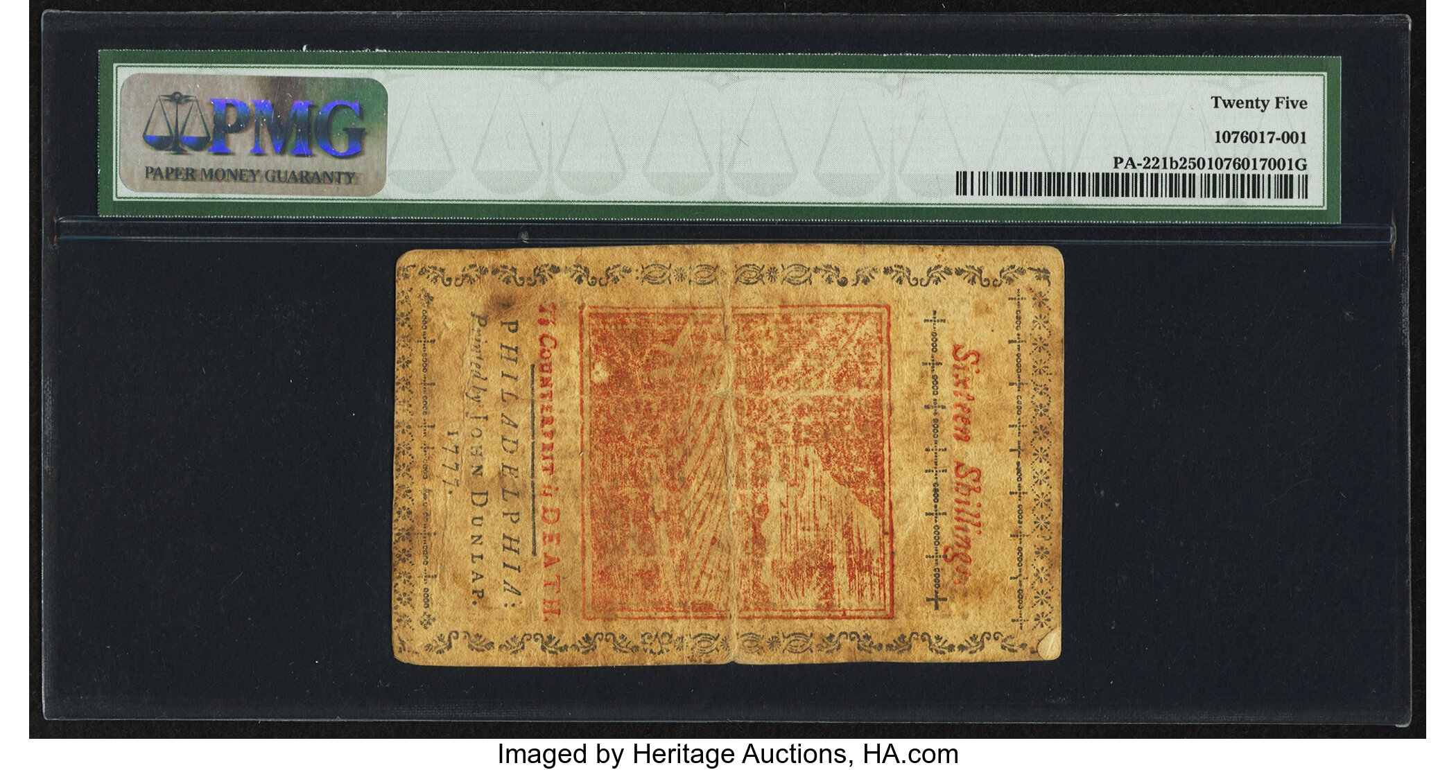 image for: Pennsylvania April 10, 1777 16s PMG Very Fine 25....