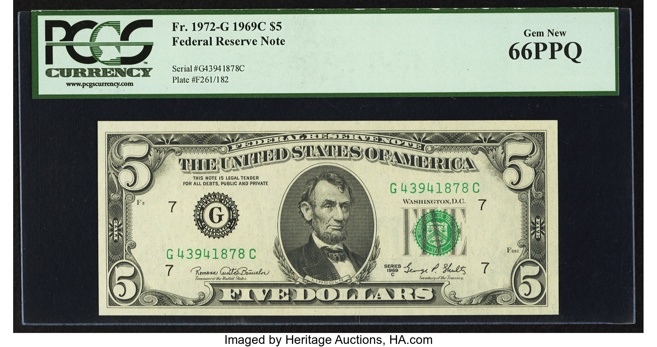image for: Fr. 1972-G $5 1969C Federal Reserve Note. PCGS Gem New 66PPQ....