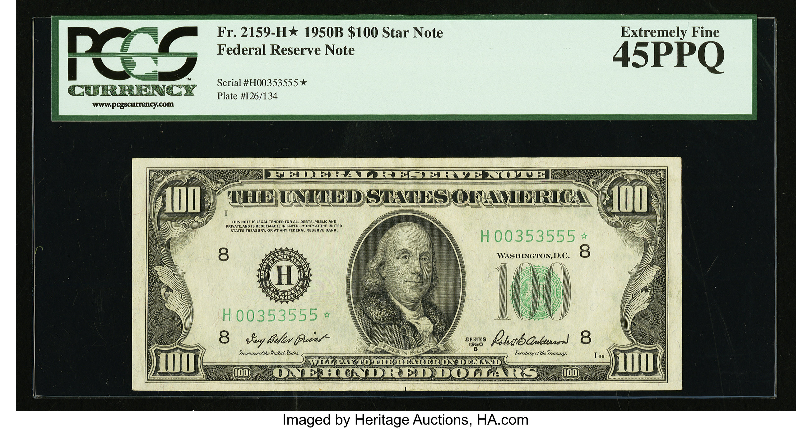 image for: Fr. 2159-H* $100 1950B Federal Reserve Star Note. PCGS Extremely Fine 45PPQ....