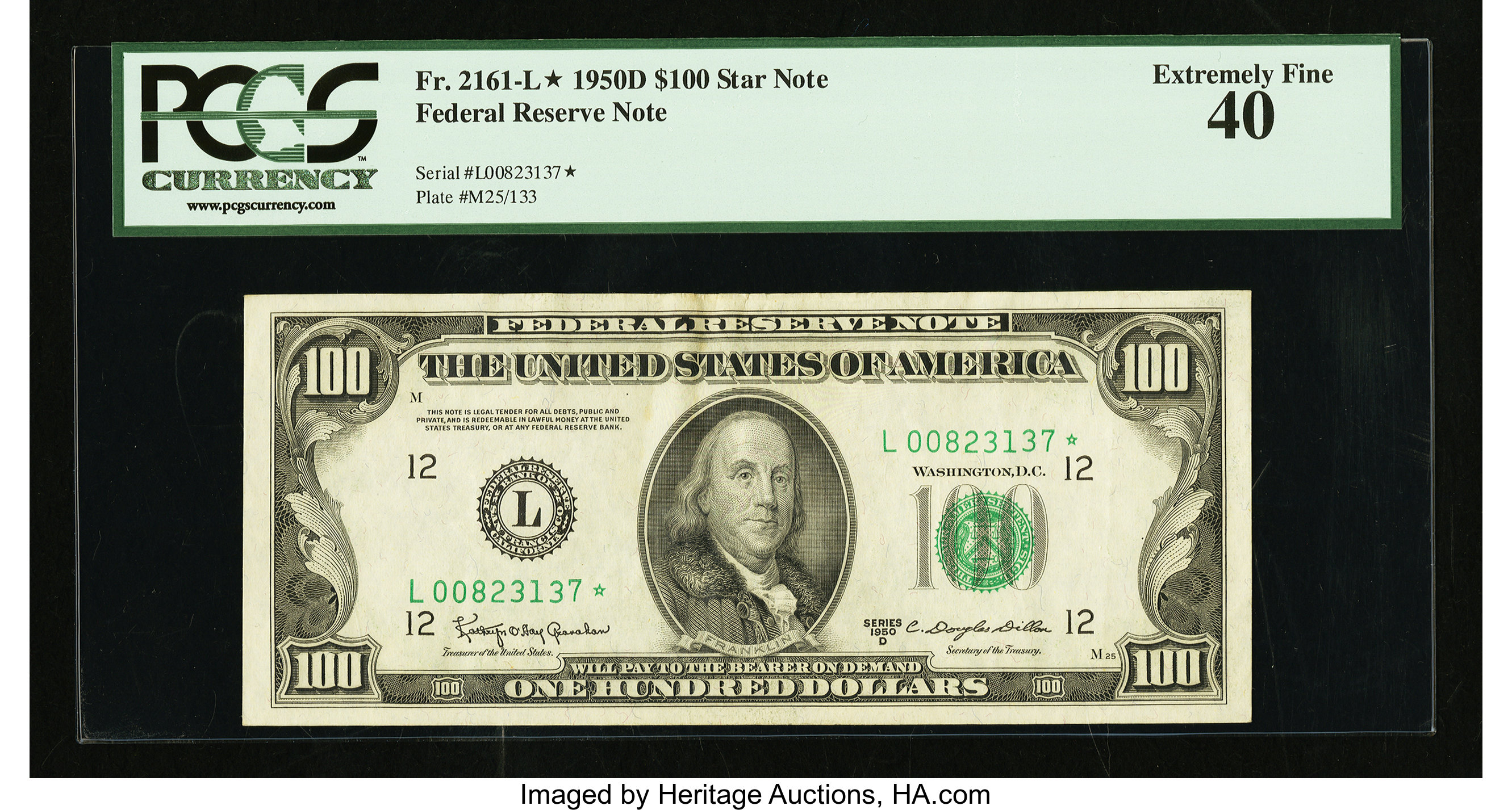 image for: Fr. 2161-L* $100 1950D Federal Reserve Star Note. PCGS Extremely Fine 40....
