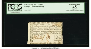 image for: Georgia September 10, 1777 $4/5 PCGS Apparent Extremely Fine 45....