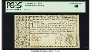 image for: Georgia May 4, 1778 $40 PCGS Extremely Fine 40....