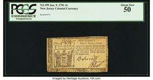 image for: New Jersey January 9, 1781 4s PCGS About New 50....