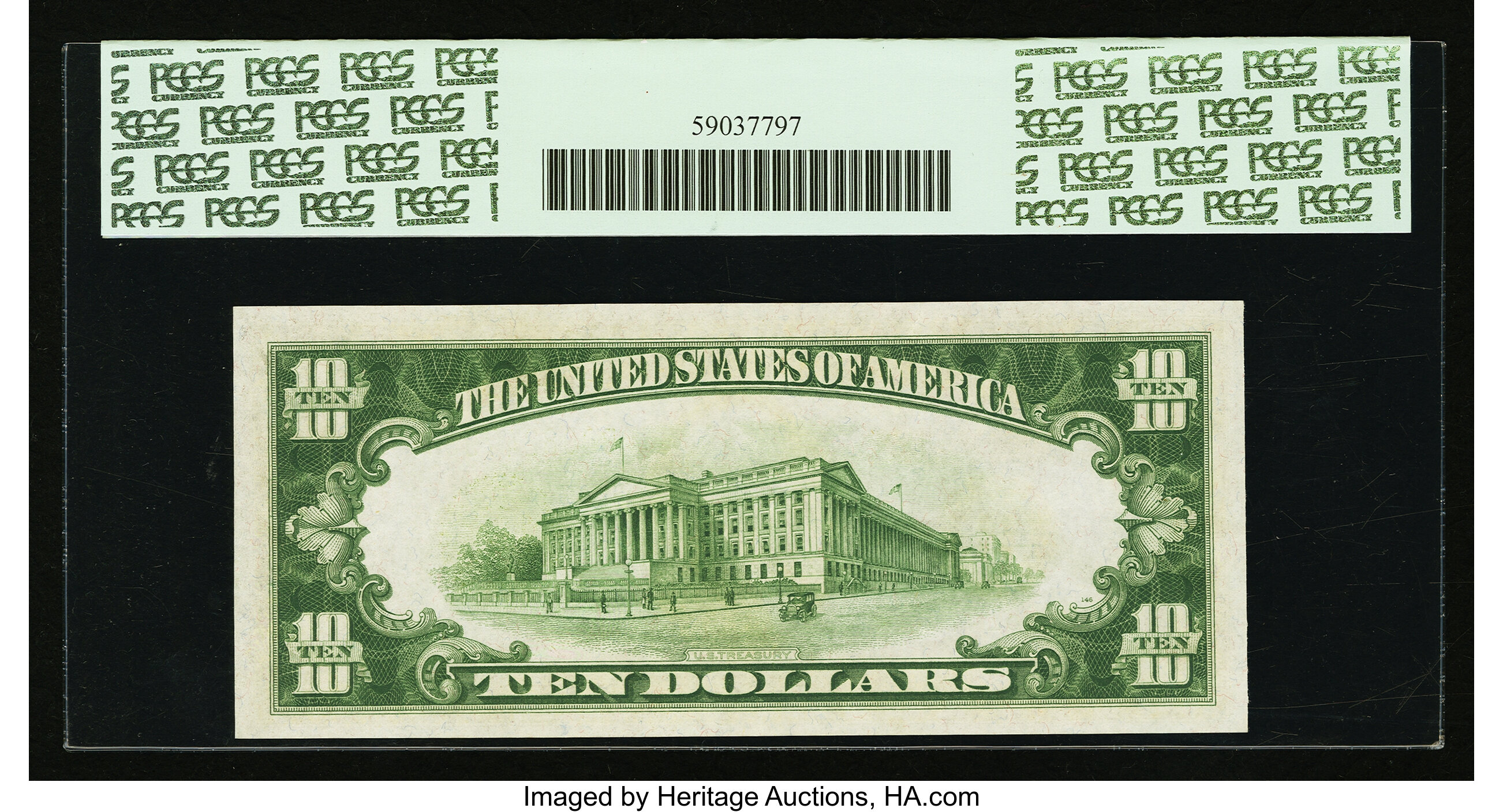 image for: Fr. 2002-B* $10 1928B Light Green Seal Federal Reserve Note. PCGS Choice About New 58PPQ....