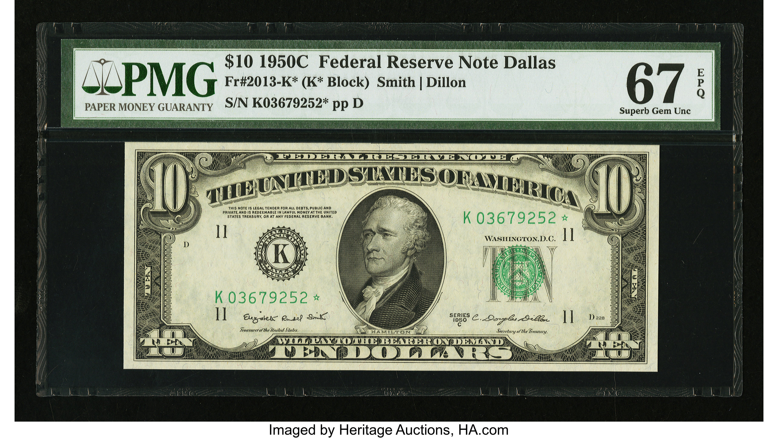 image for: Fr. 2013-K* $10 1950C Federal Reserve Note. PMG Superb Gem Unc 67 EPQ....