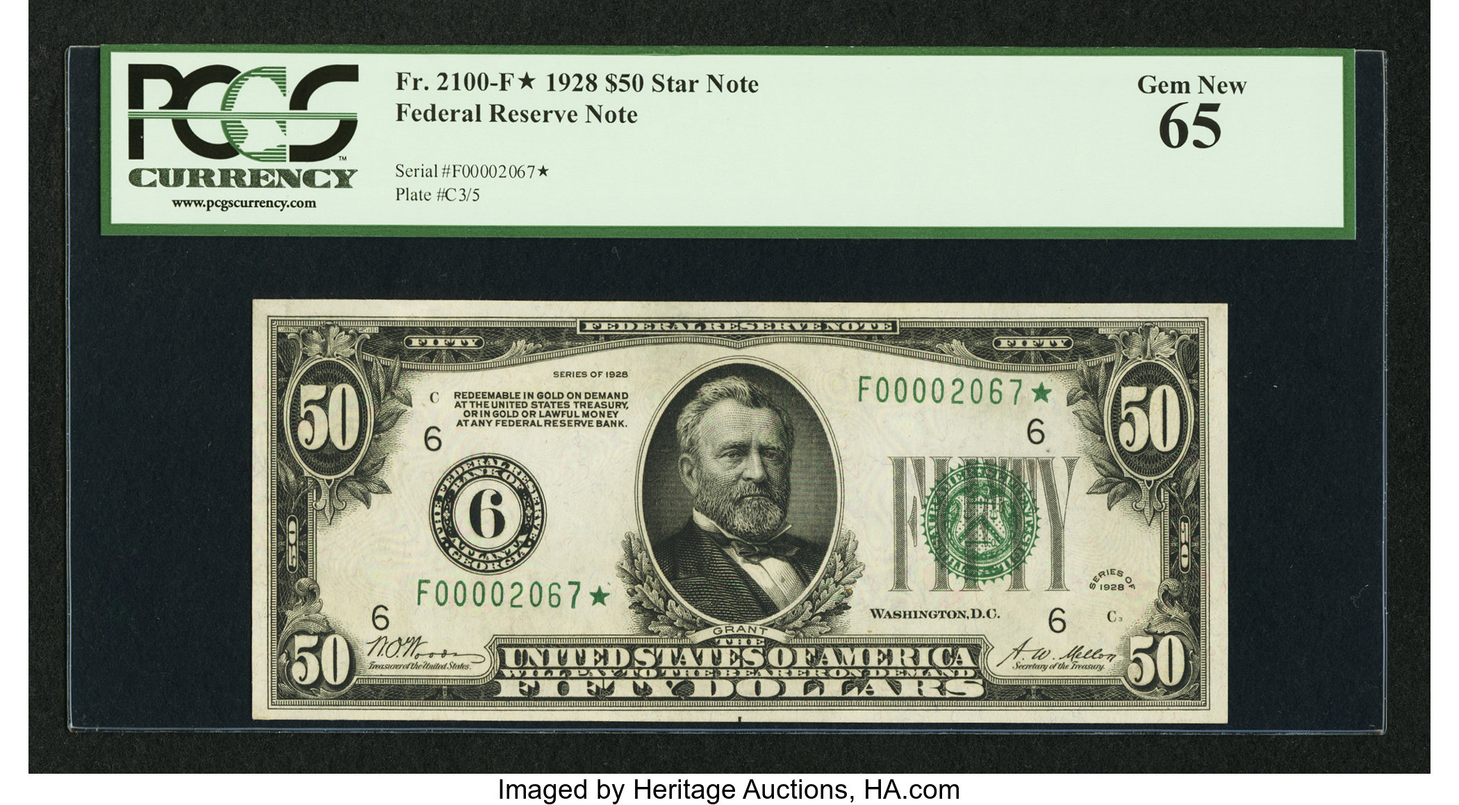 image for: Fr. 2100-F* $50 1928 Federal Reserve Note. PCGS Gem New 65....