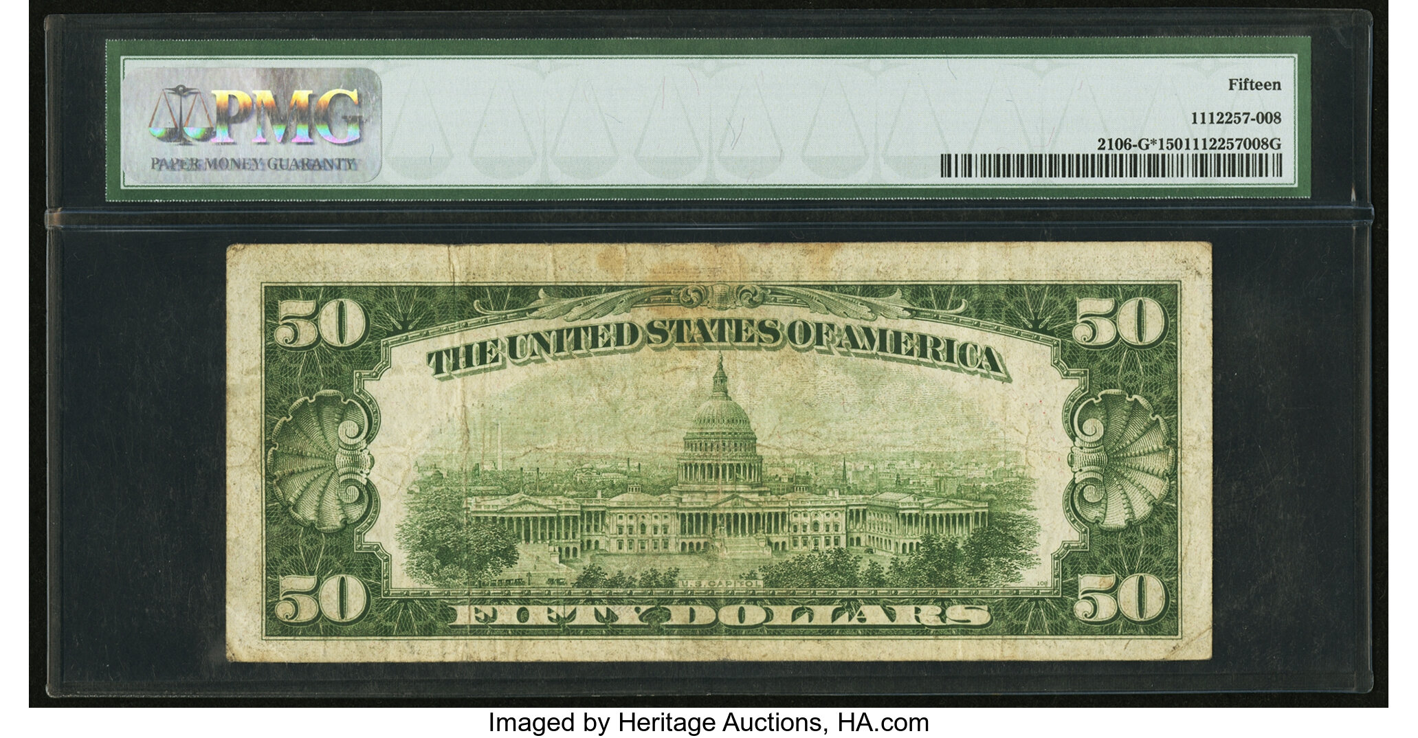 image for: Fr. 2106-G* $50 1934D Federal Reserve Note. PMG Choice Fine 15....