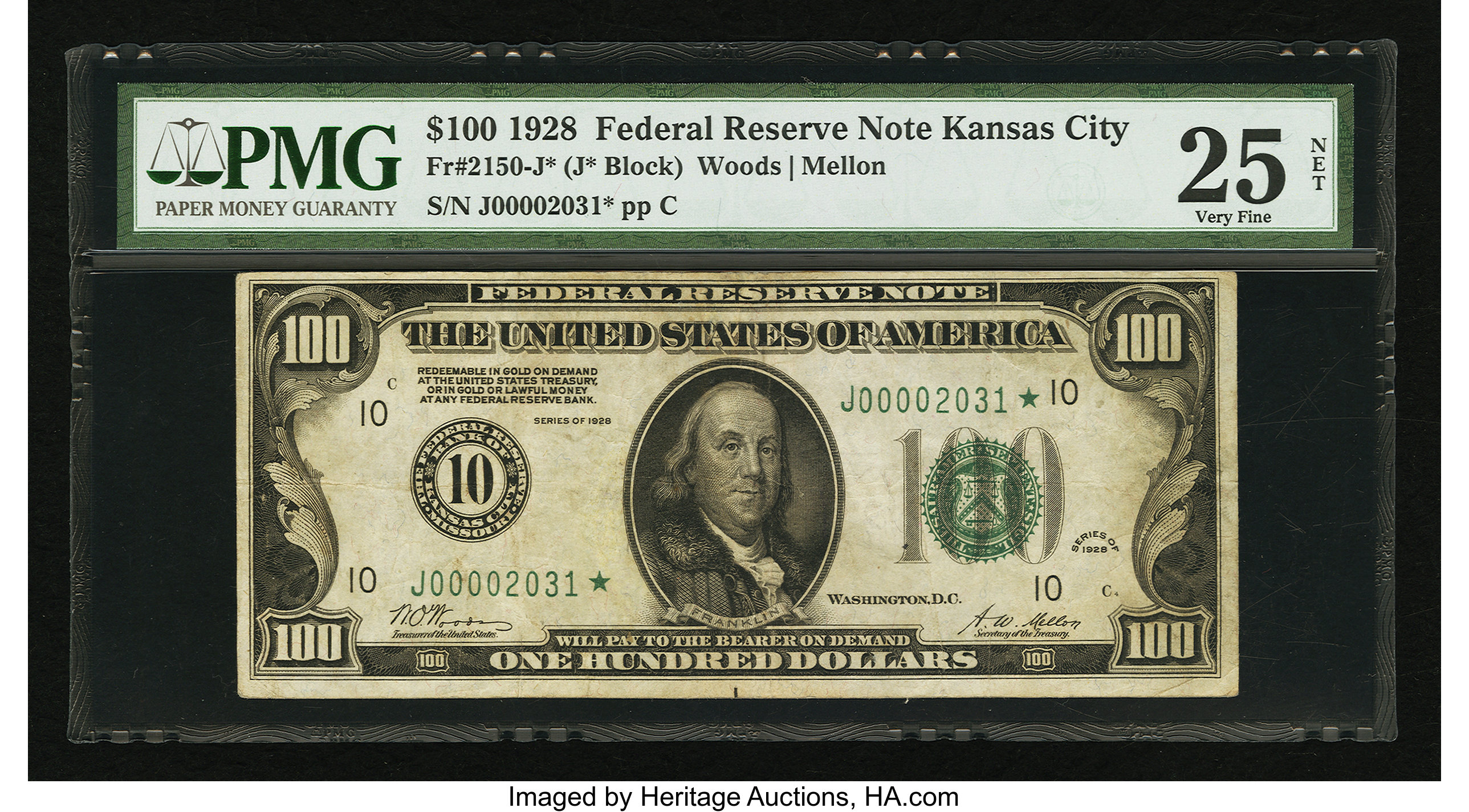 image for: Fr. 2150-J* $100 1928 Federal Reserve Note. PMG Very Fine 25 Net....