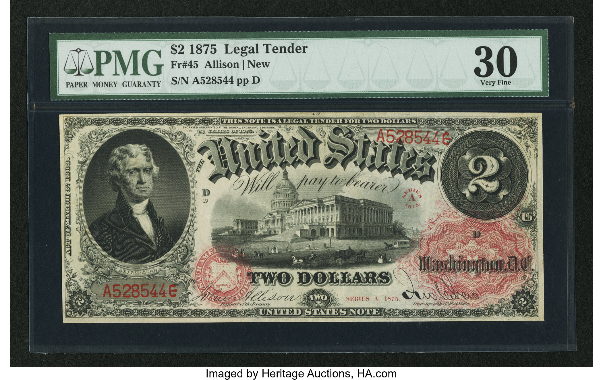 image for: Fr. 45 $2 1875 Legal Tender PMG Very Fine 30....