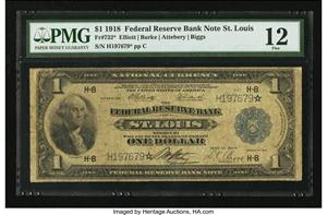 image for: Fr. 732* $1 1918 Federal Reserve Bank Note PMG Fine 12....