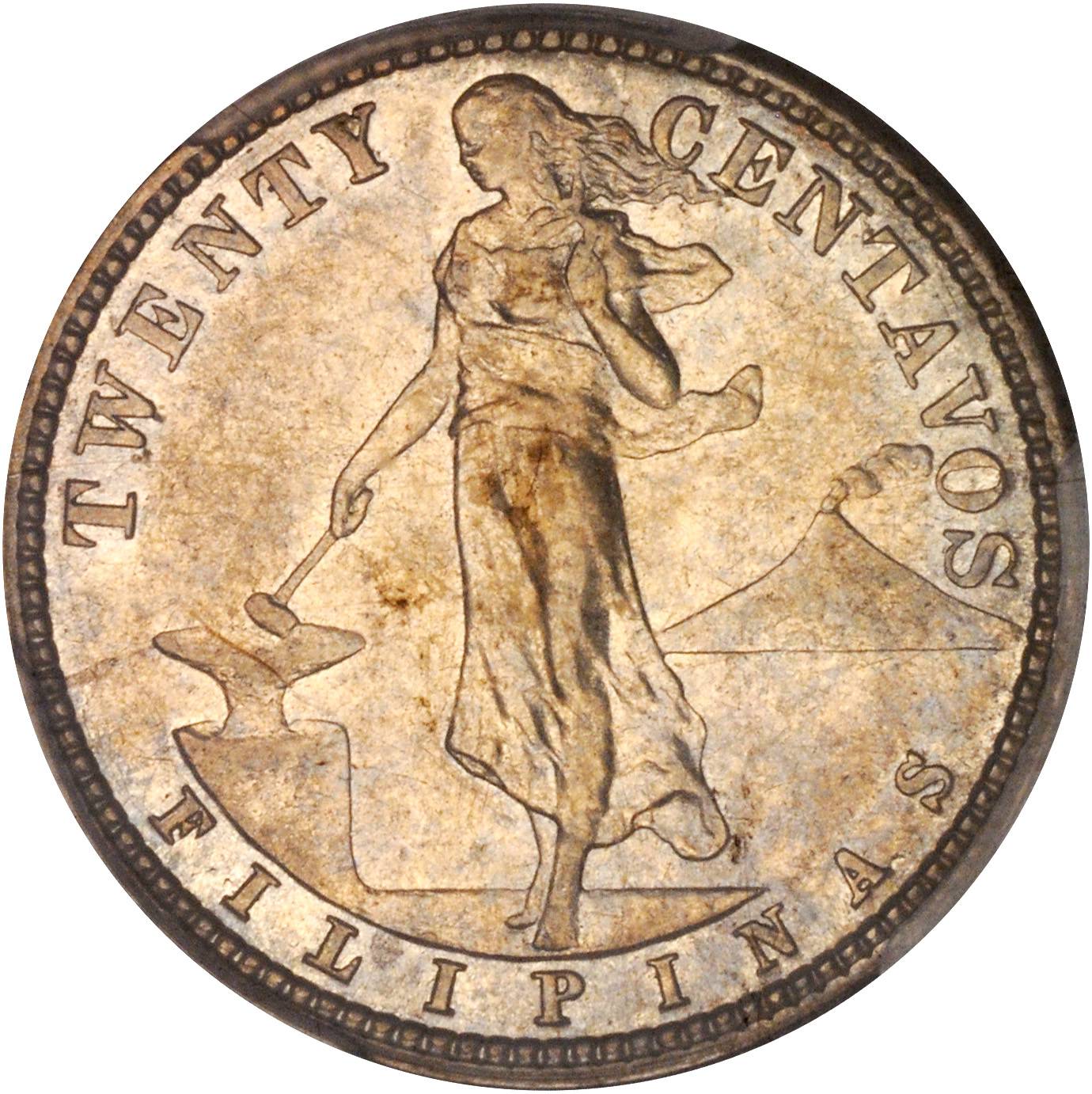 image for: PHILIPPINES. 20 Centavos, 1915-S. PCGS AU-55 Secure Holder.