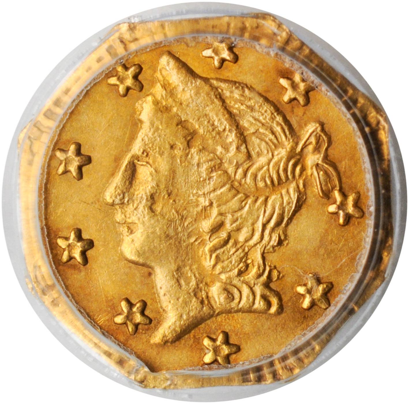 image for: "1857" Octagonal 25 Cents. BG-1301. Rarity-3. Liberty Head. MS-63 (PCGS).