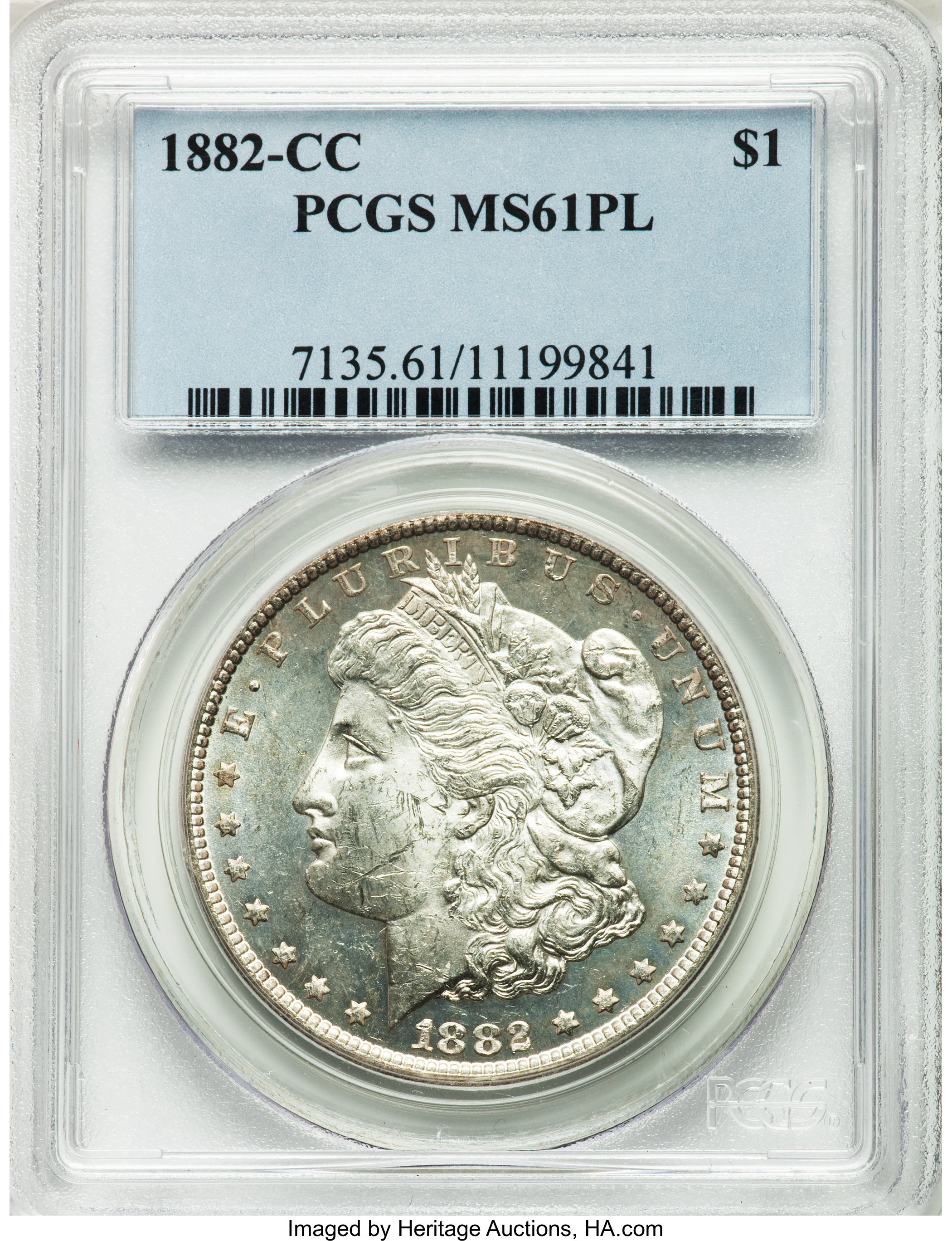 1882-CC $1 MS61 Prooflike PCGS. PCGS Population (25/2203). NGC Census: (17/1157). Numismedia Wsl. Price for problem free N...