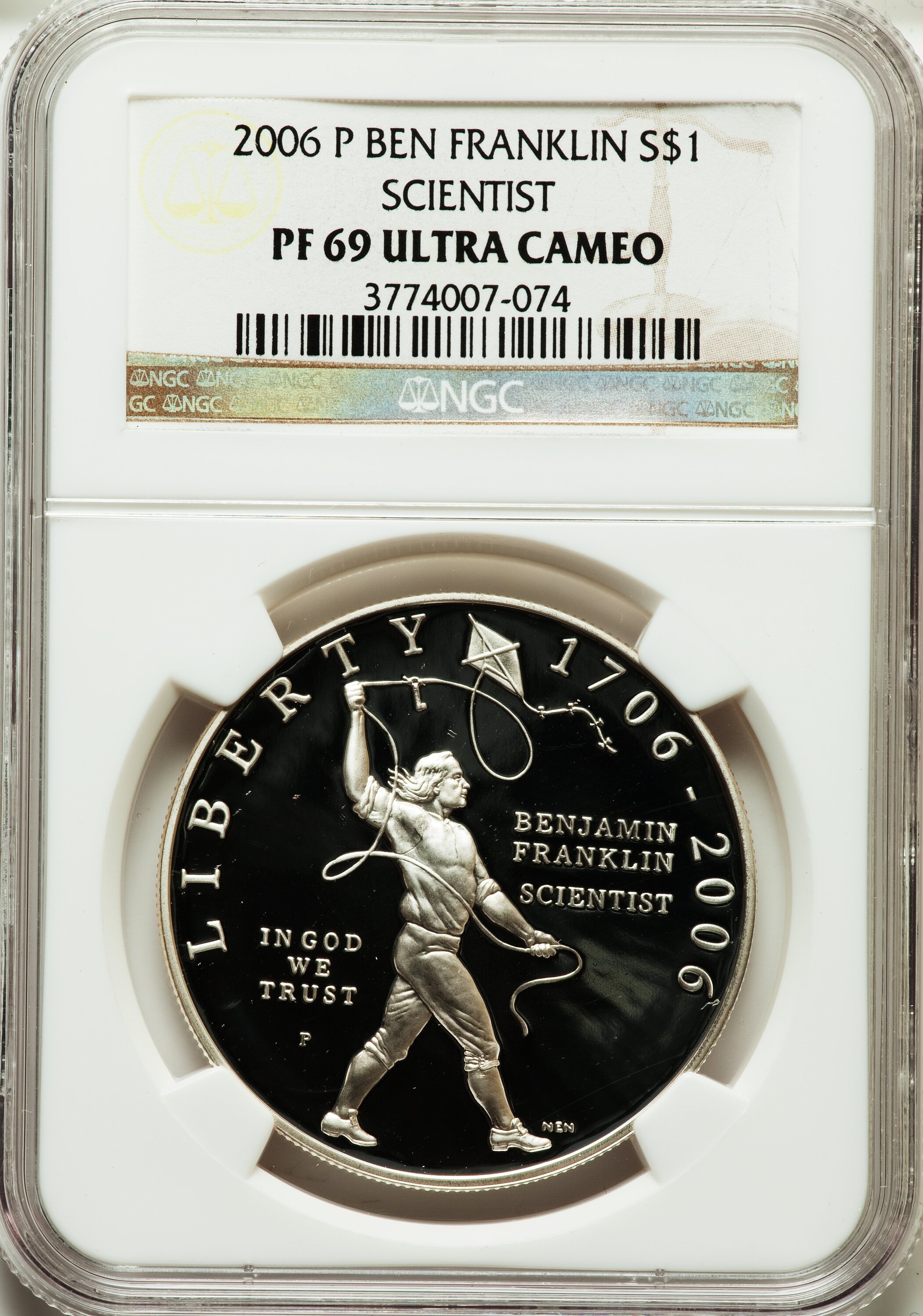 2006-P $1 Ben Franklin, Scientist PR69 Ultra Cameo NGC. NGC Census: (5519/4062). PCGS Population (2354/271). Numismedia Ws...