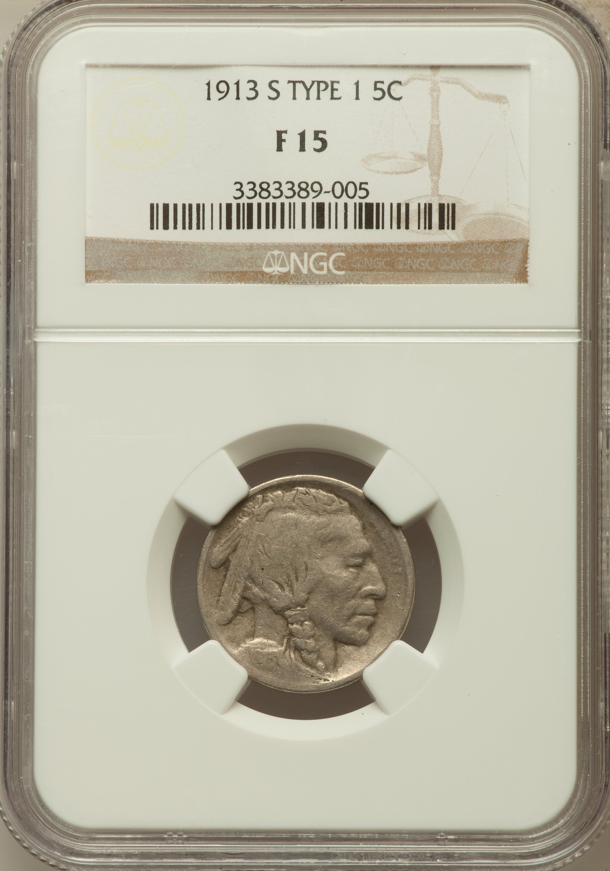 1913-S 5c Buffalo, Type 1 AG2 CAC thumbnail 6