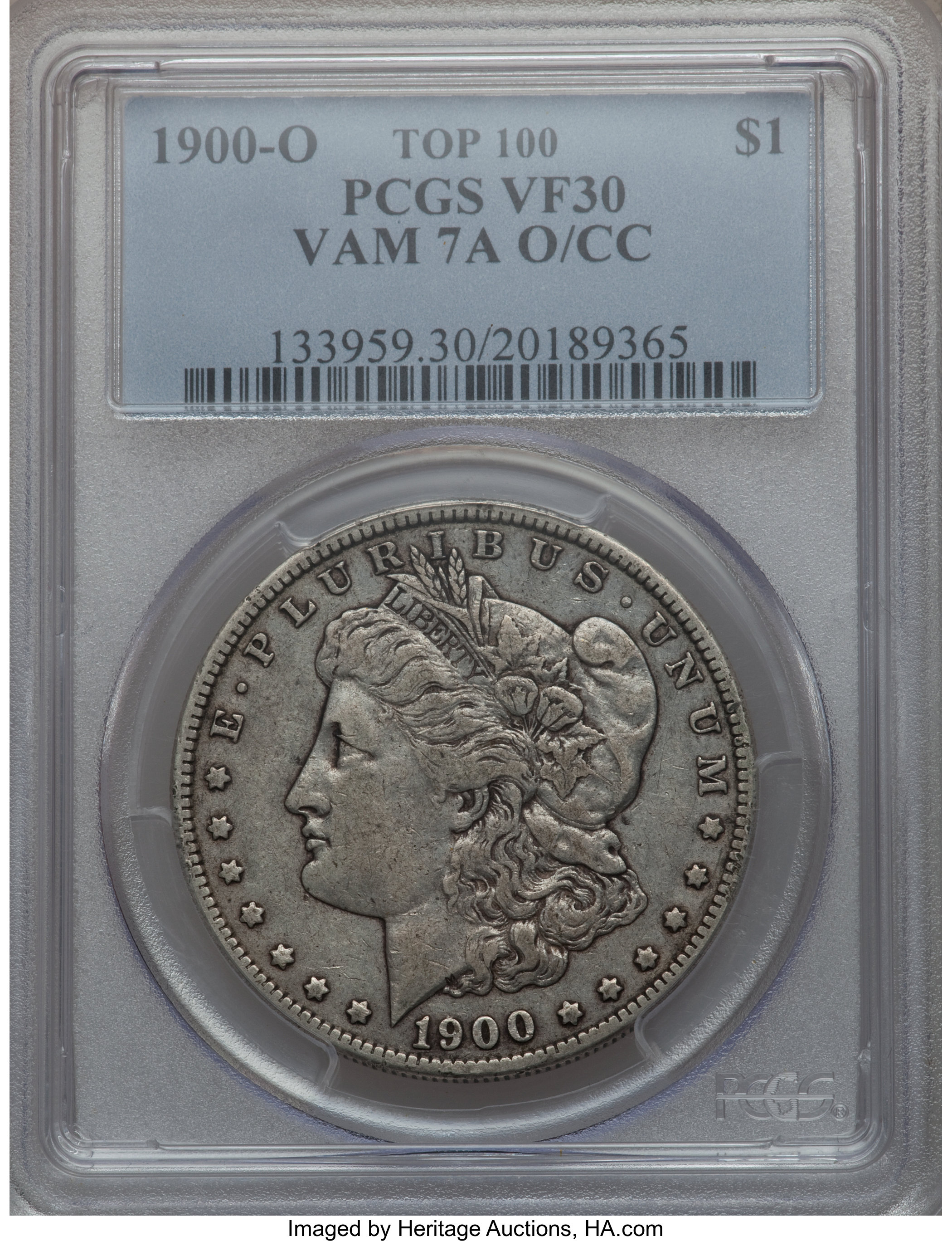 image for: 1900-O/CC $1  Overmintmark VF30 PCGS. Vam-7A Top-100. PCGS Population (3/33). NGC Census: (0/0)....