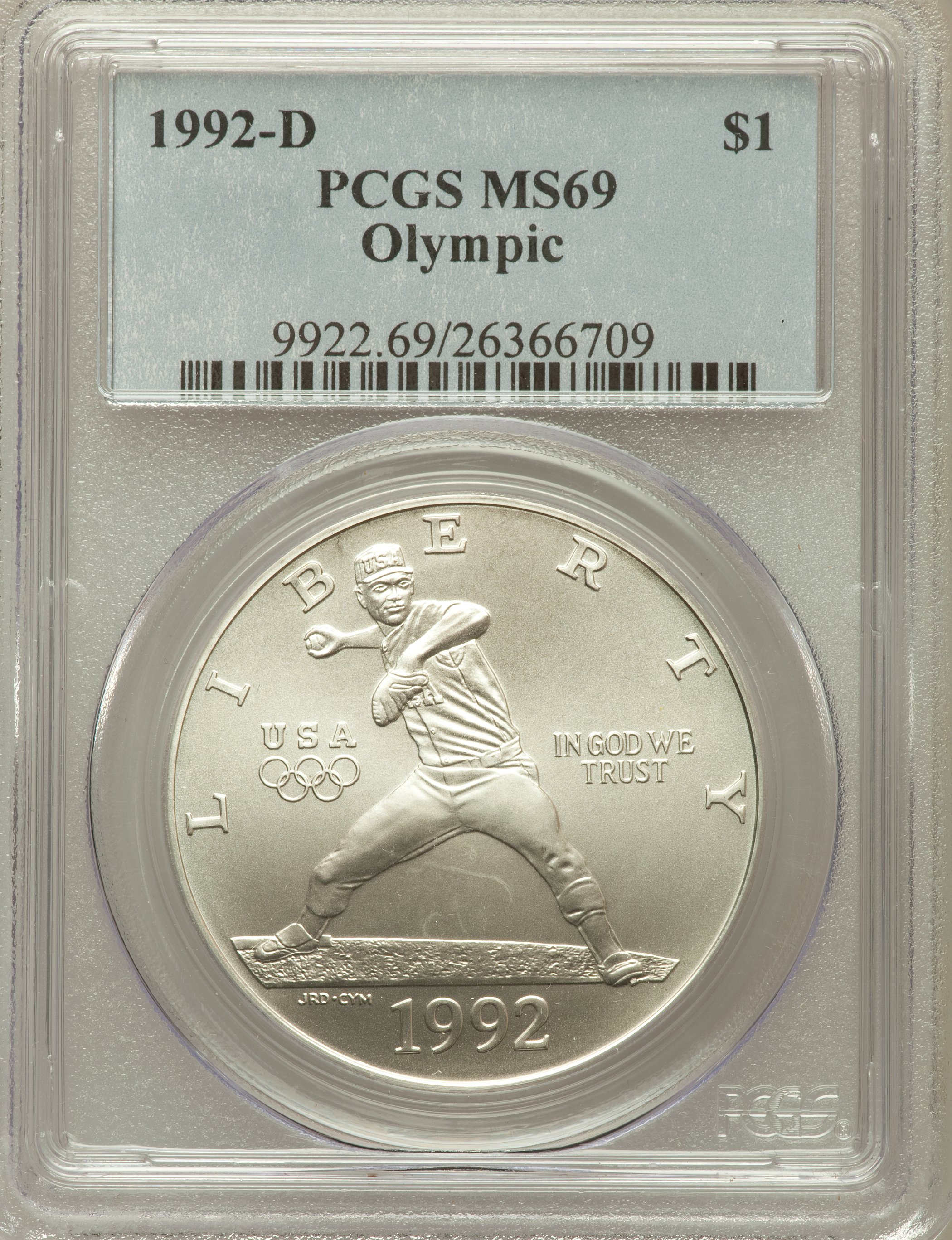 1992-D $1 Olympic Silver Dollar MS69 PCGS. PCGS Population (2443/113). NGC Census: (3127/157). Mintage: 187,552. Numismedia...