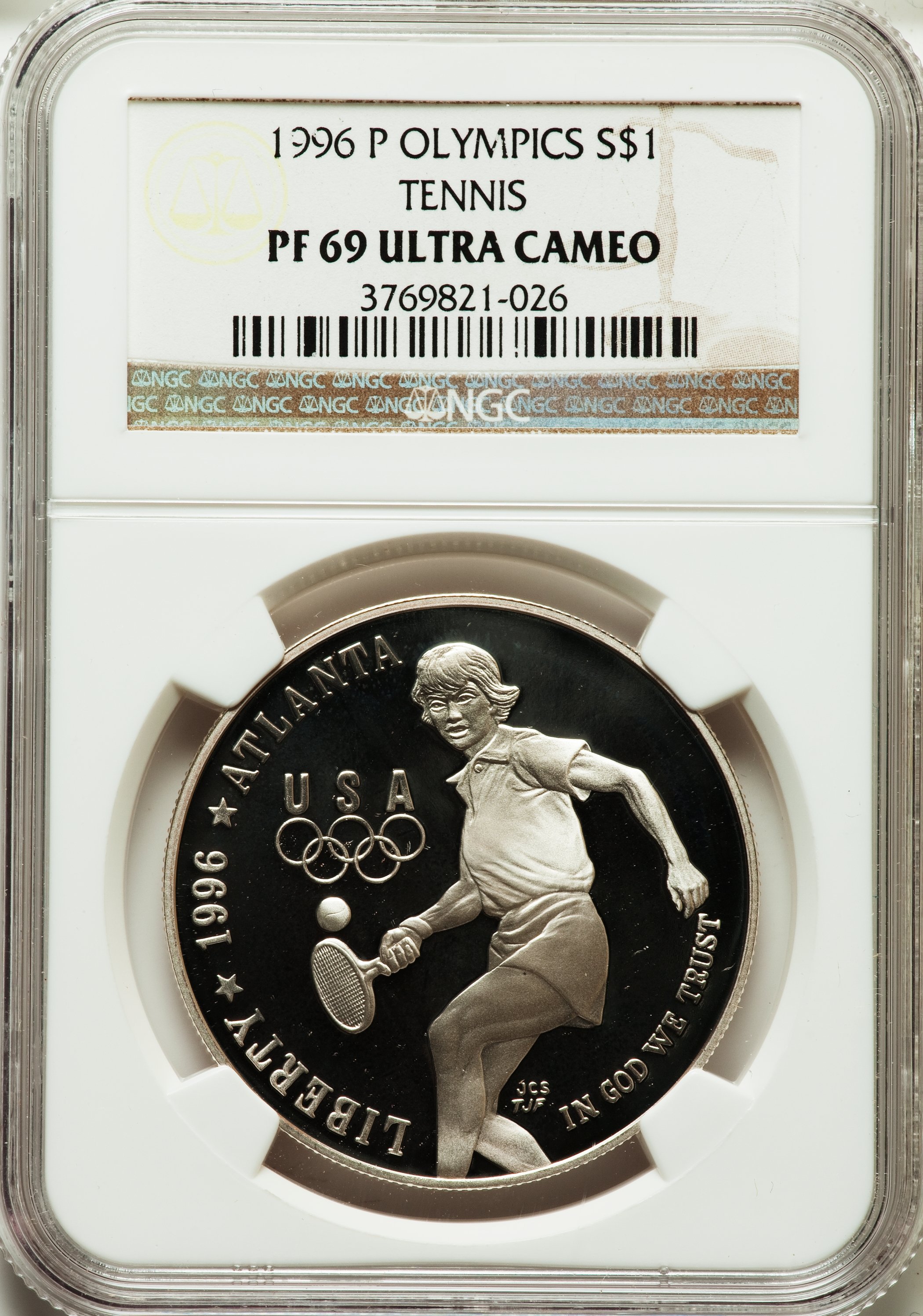 1996-P S$1 Atlanta Olympics Tennis PR DCAM PR69 DCAM thumbnail 17