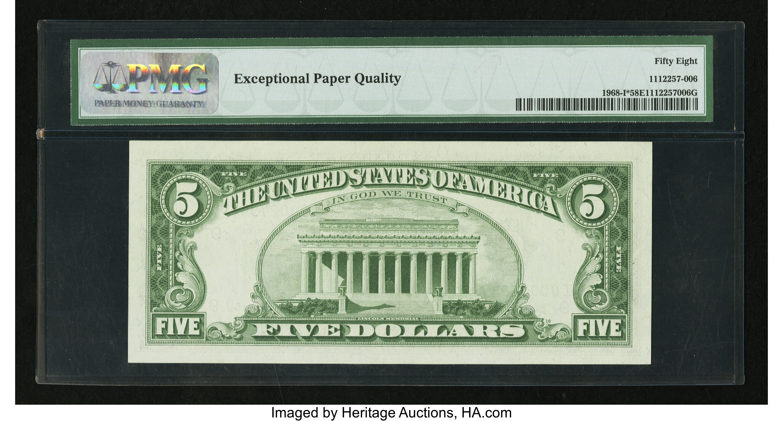 image for: Fr. 1968-I* $5 1963A Federal Reserve Star Note. PMG Choice About Unc 58 EPQ....
