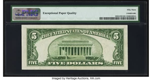 image for: Fr. 1959-D $5 1934C Wide Face Federal Reserve Note. PMG About Uncirculated 53 EPQ....