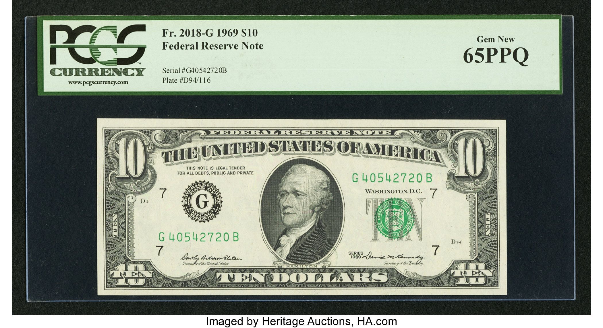 image for: Fr. 2018-G $10 1969 Federal Reserve Note. PCGS Gem New 65PPQ....
