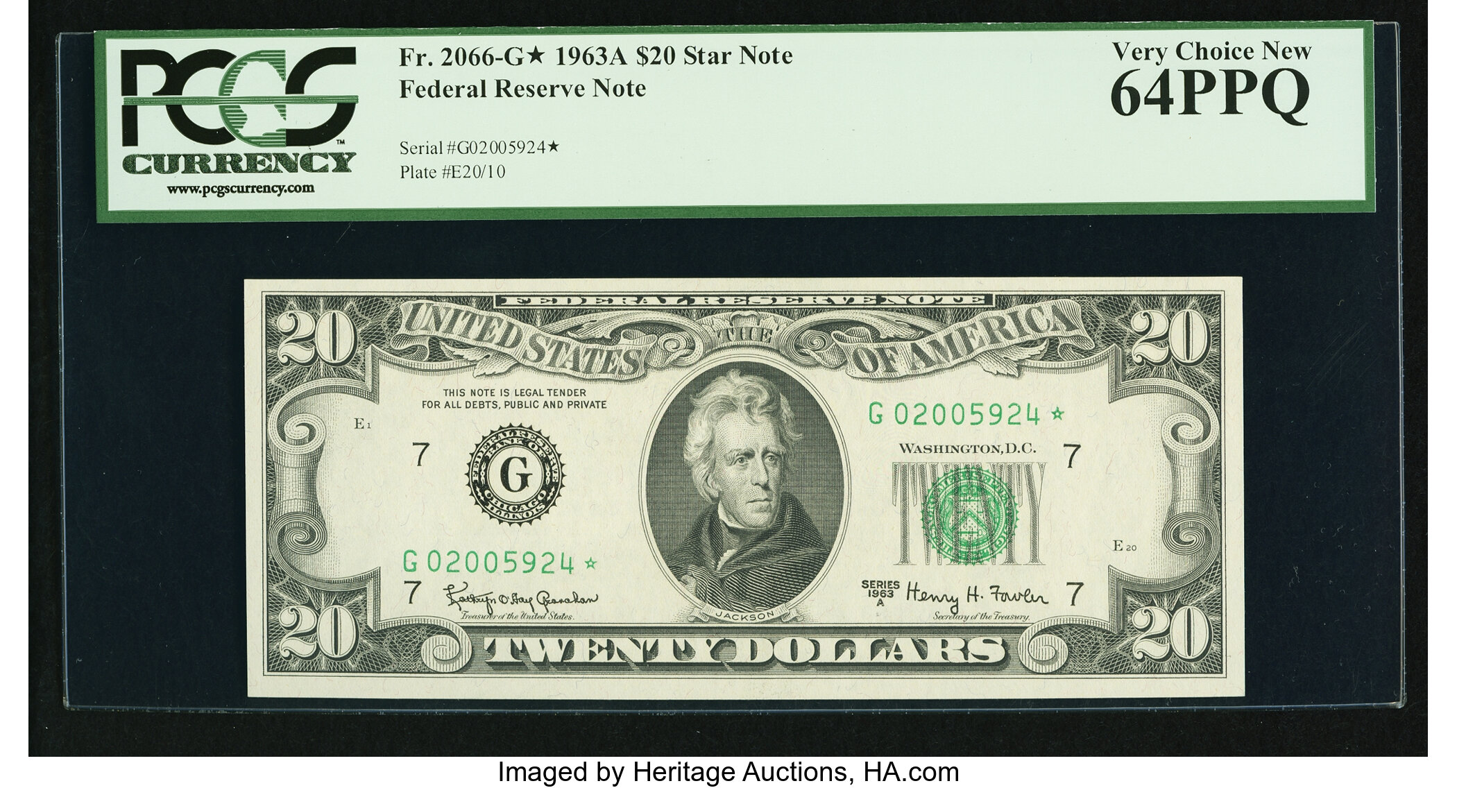 image for: Fr. 2066-G* $20 1963A Federal Reserve Star Note. PCGS Very Choice New 64PPQ....