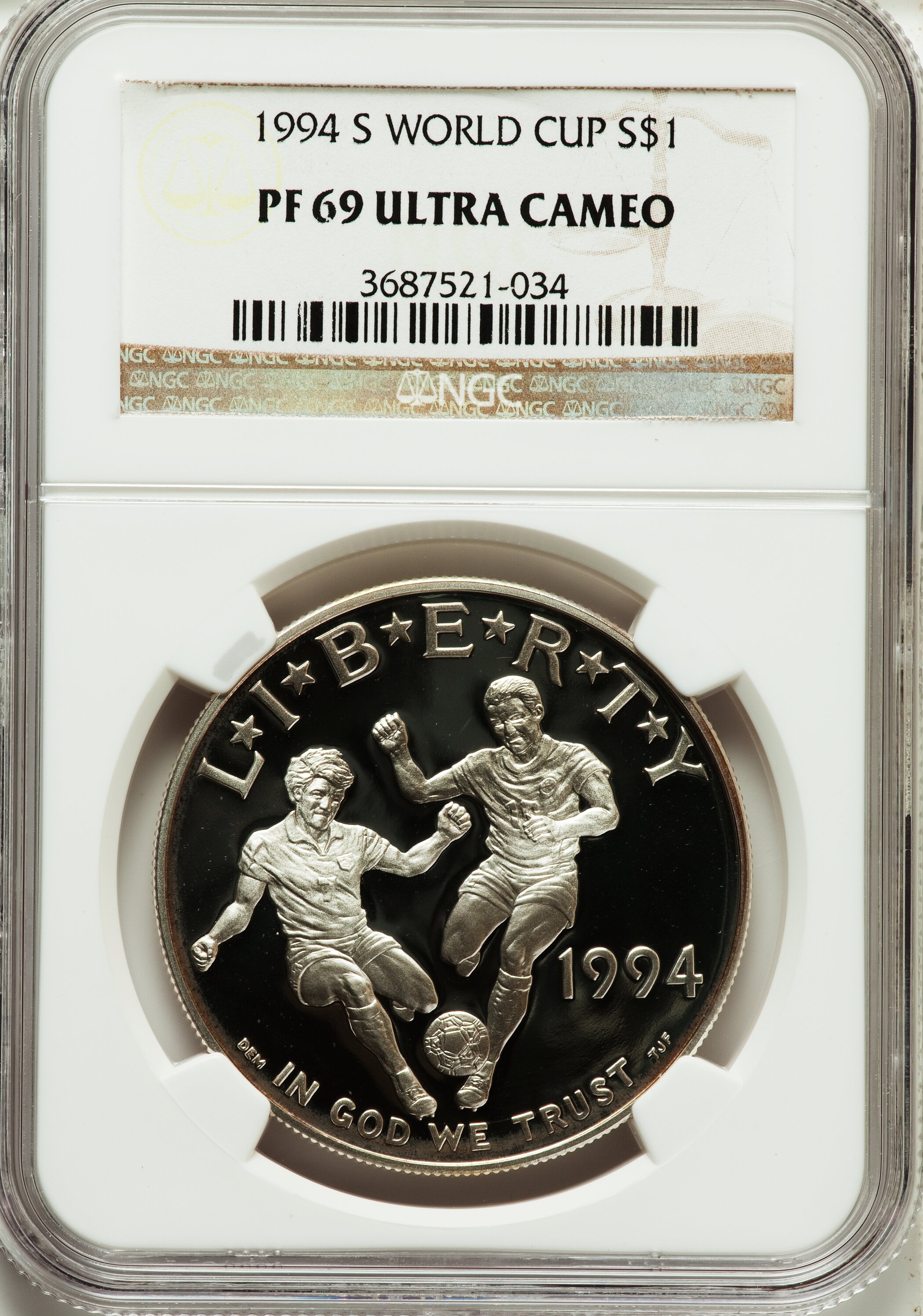 1994-S $1 World Cup Silver Dollar PR69 Ultra Cameo NGC. NGC Census: (2205/113). PCGS Population (2495/102). Mintage: 576,97...