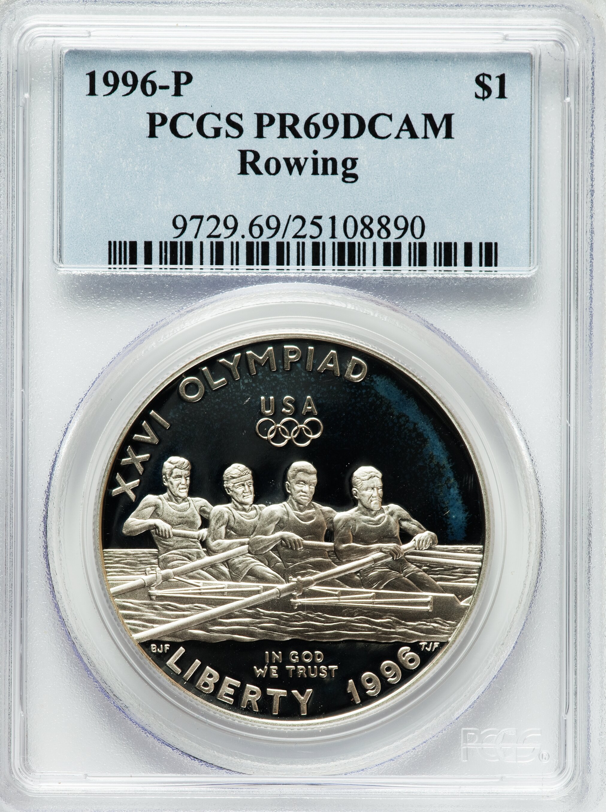 1996-P $1 Olympic/Rowing Silver Dollar PR69 Deep Cameo PCGS. PCGS Population (1157/12). NGC Census: (1120/5). Numismedia W...