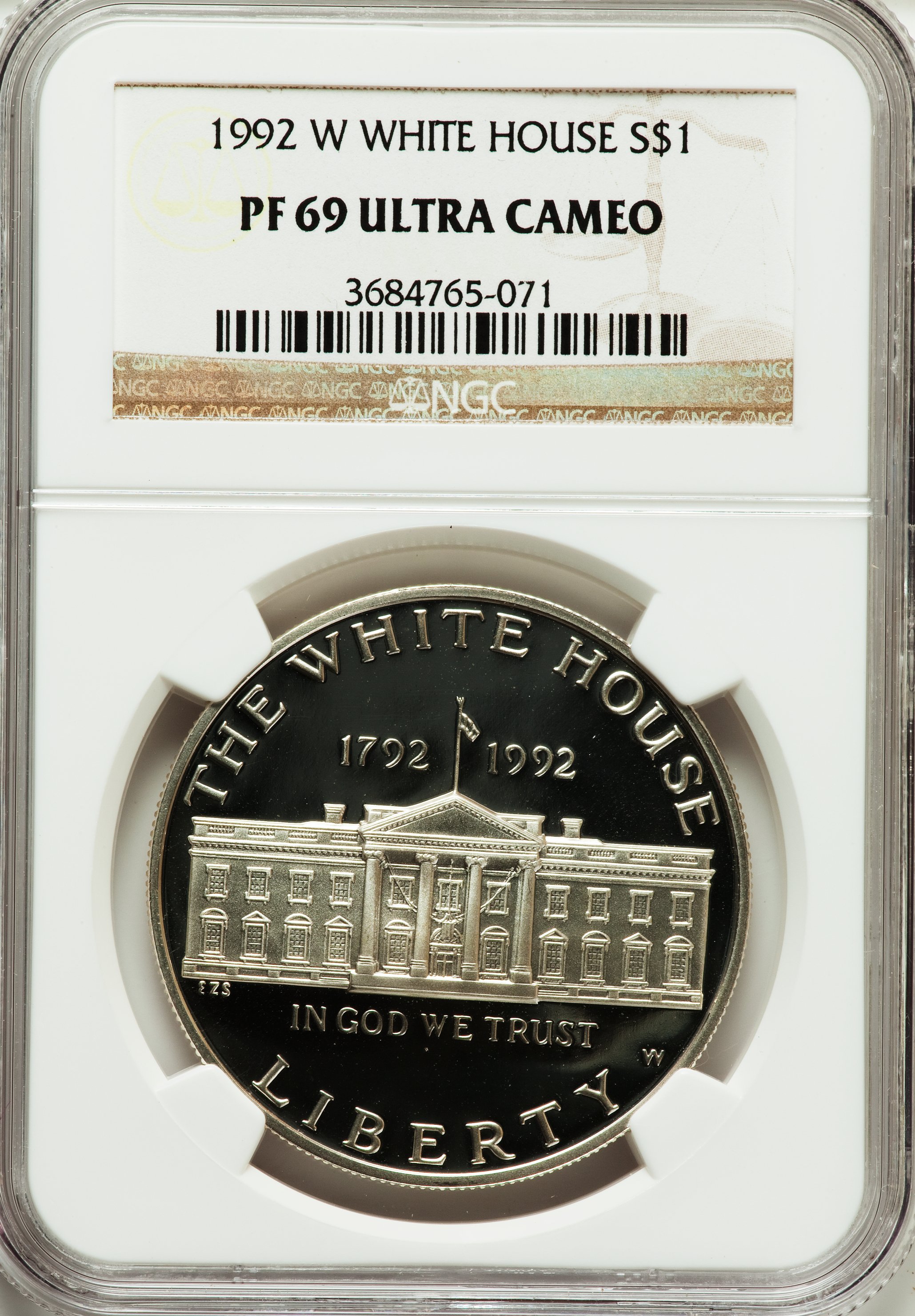 1992-W $1 White House Silver Dollar PR69 Ultra Cameo NGC. NGC Census: (2616/57). PCGS Population (2365/96). Mintage: 375,84...