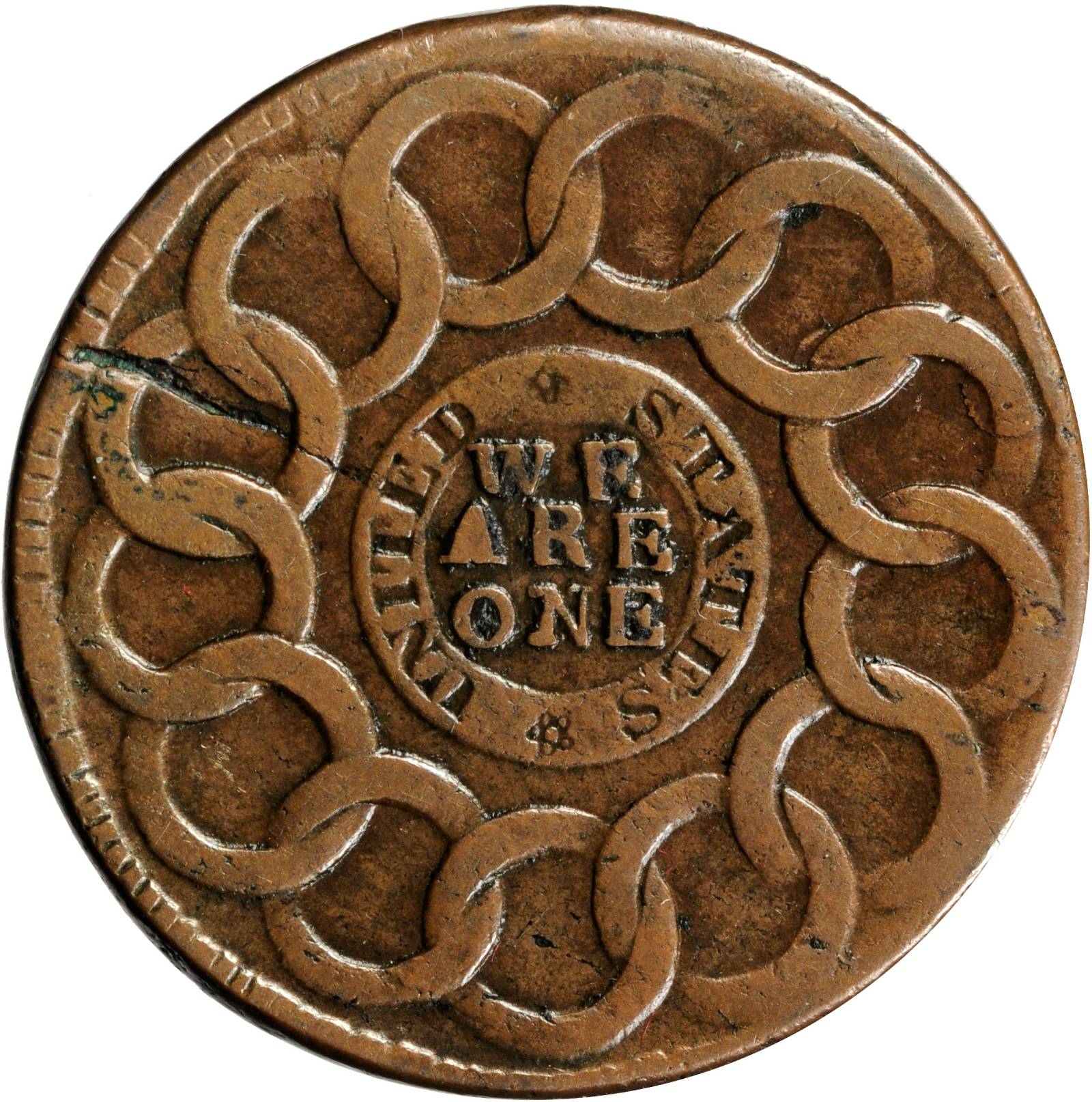 image for: 1787 Fugio Copper. Club Rays. Newman 2-C, W-6630. Rarity-6. Concave Ends, FUCIO. VF-30 (PCGS).