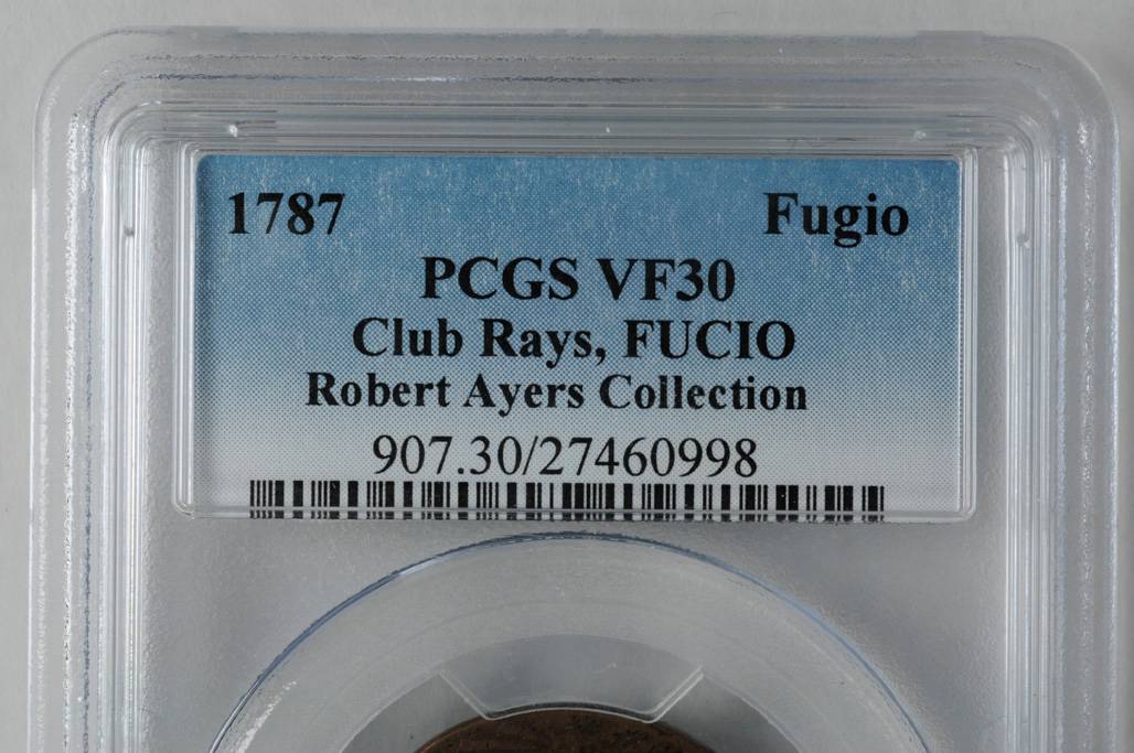 image for: 1787 Fugio Copper. Club Rays. Newman 2-C, W-6630. Rarity-6. Concave Ends, FUCIO. VF-30 (PCGS).