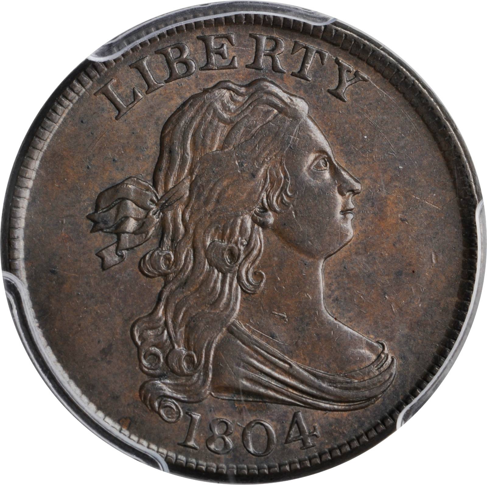 1804 Draped Bust Half Cent. C-9. Rarity-2. Manley Die State 2.0. Crosslet 4, Stems. MS-62 BN (PCGS).