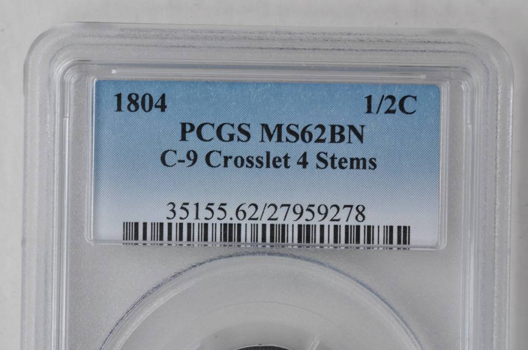 1804 1/2c Crosslet 4, Stems, C-9 MS BN MS60 BN thumbnail 11