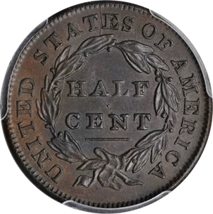 image for: 1832 Classic Half Cent. C-2. Rarity-1. Manley Die State 3.0. MS-63 BN (PCGS).