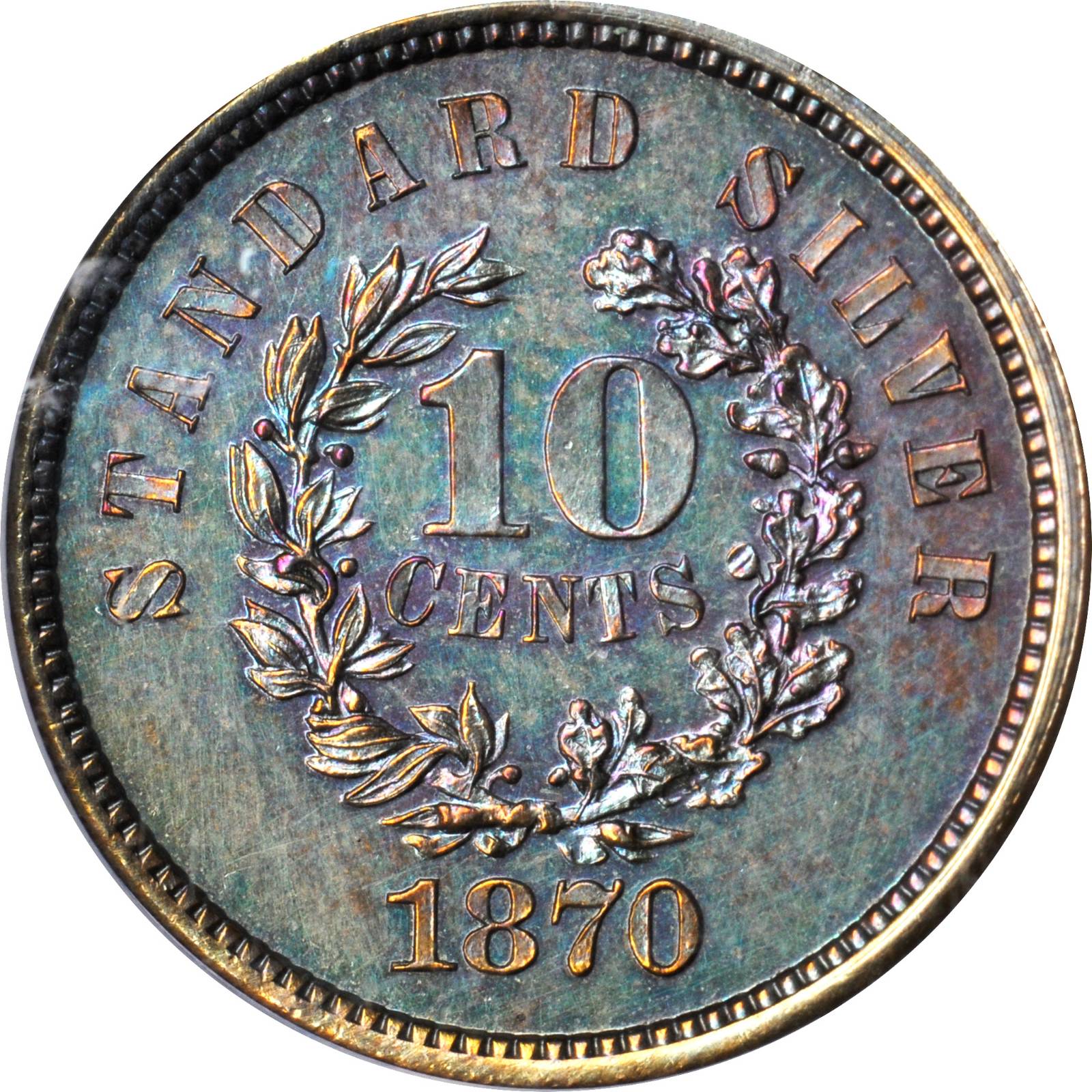 image for: 1870 Pattern Dime. Judd-870, Pollock-966. Rarity-7+. Copper. Plain Edge. Proof-64 BN (PCGS).