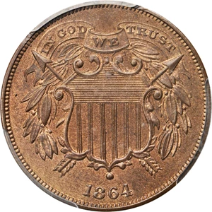 image for: 1864 Two-Cent Piece. Small Motto. Proof-65 RB (PCGS).