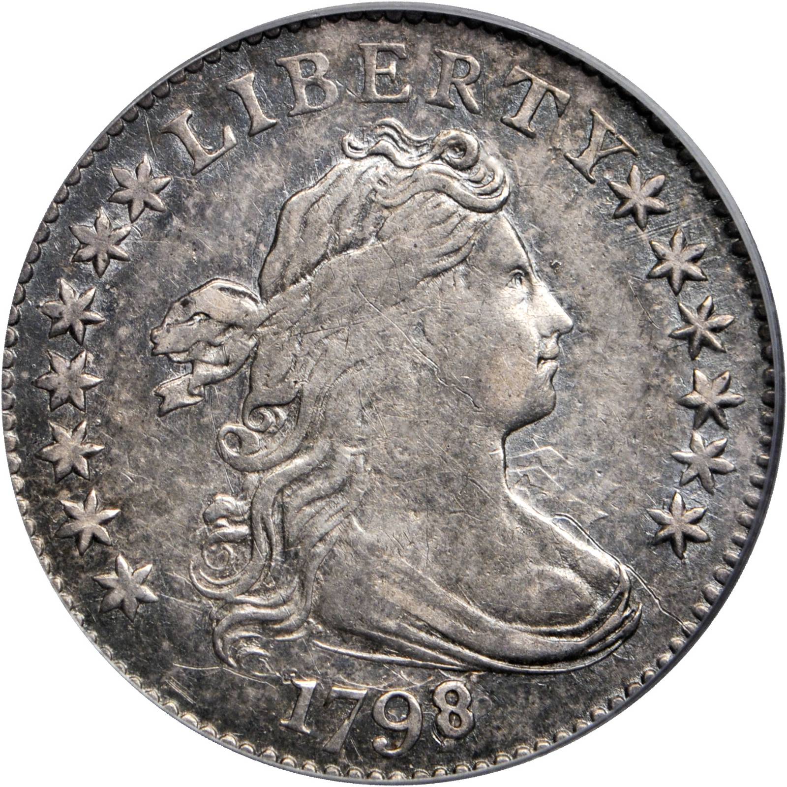 image for: 1798/7 Draped Bust Dime. JR-2. Rarity-6. 13 Stars on Reverse. EF-45 (PCGS). CAC.