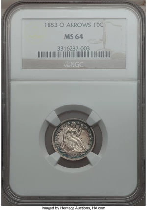 image for: 1853-O 10C Arrows MS64 NGC....